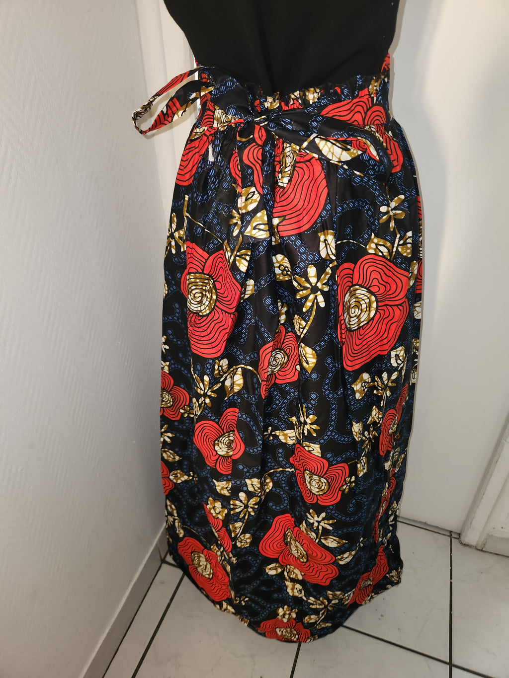 Jupe longue en wax Fleur Rouge